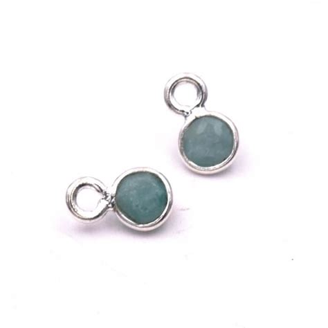 Mini Charms Pendentifs Rond Amazonite Serti Argent X Mm