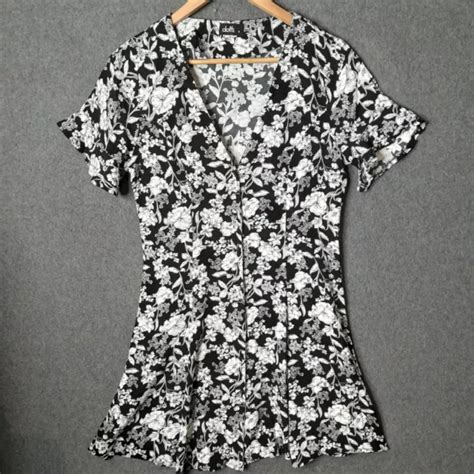 Dotti Womens Fit And Flare Dress Size 10 Black White Floral Short