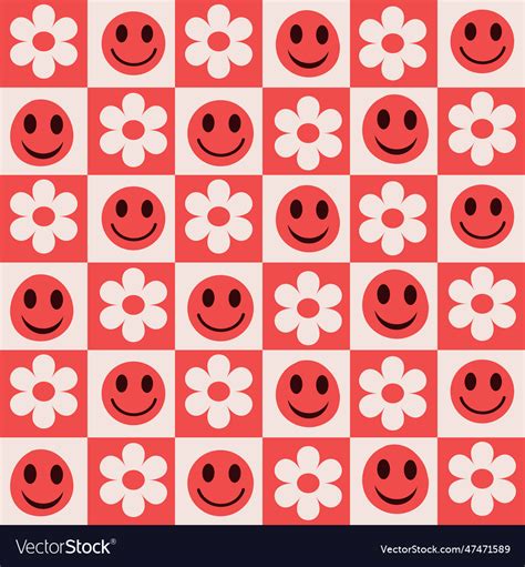 Checkered Red Smiley Faces Seamless Pattern Vector Image