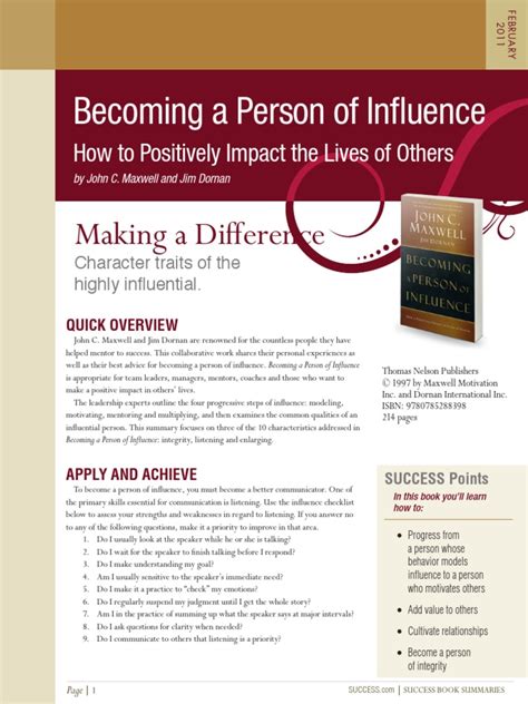 Becoming A Person Of Influence Summary John Maxwell Pdf Integrity Leadership