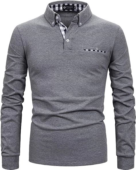 Sttlzmc Mens Long Sleeve Polo Shirts Casual Fit Plaid Collar Cotton Golf T Shirts Amazonca