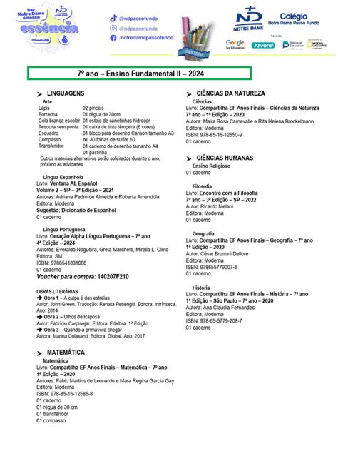 Materiais para 7º Ano - Ensino Fundamental 2024 | PDF