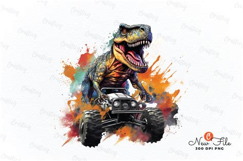 T Rex Riding Monster Truck Sublimationn Graphic By Graftify Creative