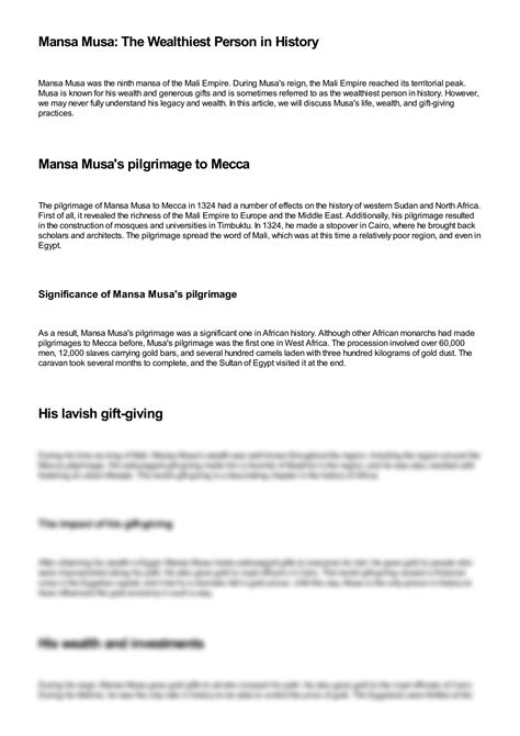 SOLUTION: Mansa musa the wealthiest man in history - Studypool