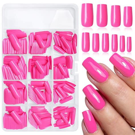 Amazon Lifextol PC Hot Pink Square Press On Nails Medium Long