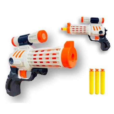 Pistola Nerf Lança Dardo Infantil Com 03 Dardos Potente Laranja E