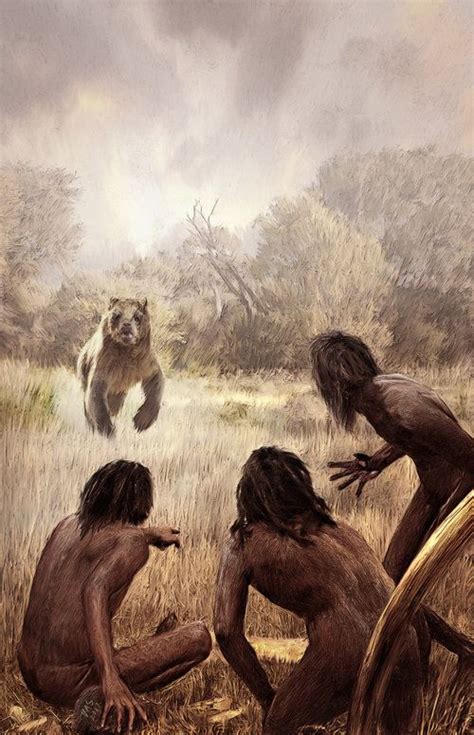 Homo Erectus And Arctodus In North America By Velizar Simeonovski