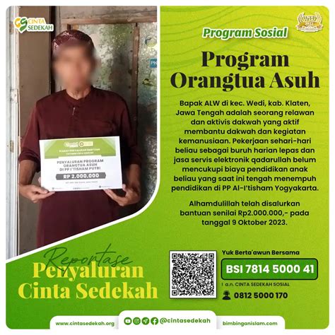 Bantuan Penyaluran Dana Program Orang Tua Asuh Kepada Anak Dari Bapak