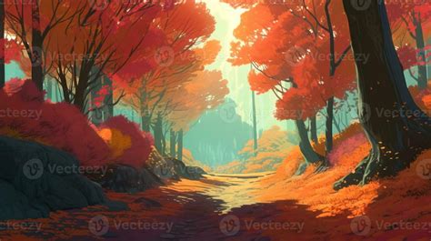 autumn forest, digital art illustration, 23431760 Stock Photo at Vecteezy