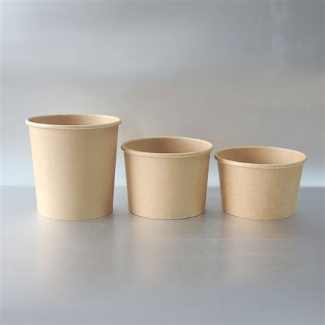 Eco Friendly Disposable Kraft Paper Hot Soup Takeaway Cup With Flat Lid China Soup Cup And