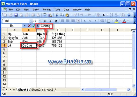 Cách nhập chỉnh sửa và xóa dữ liệu trong bảng tính Excel 2003 Xây