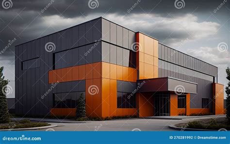 Exterior of a Modern Warehouse with a Small Office Unit Stock ...