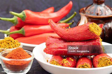 Traditional Homemade Red Chilli Pickle Also Known As Moti Teekhi Lal Mirch Ka Bharwa Bharua