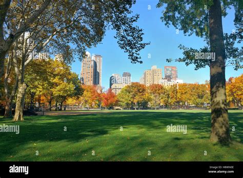 Manhattan Midtown Skyline Viewed From Central Park In Autumn In New