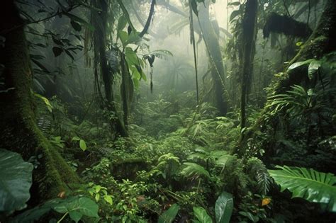 Uma floresta plantas verdes e uma árvore ao fundo Foto Premium