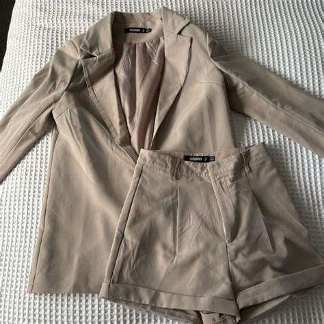 Missguided Nude Beige Double Lined Blazer And Short Depop