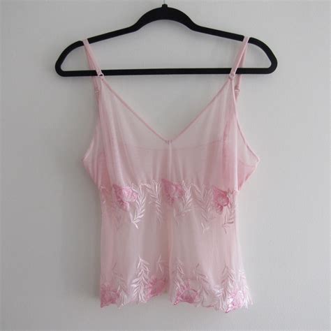 Dainty Sheer Baby Pink Tank Top With Flower Depop