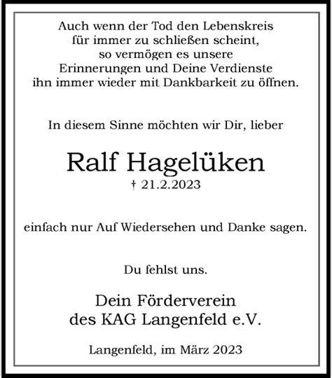 Traueranzeigen von Ralf Hagelüken Trauer in NRW de