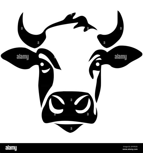 Black And White Cow Head Logo Minimalist Vector Illustration Stock