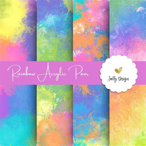 rainbow acrylic pour digital paper collection etsy