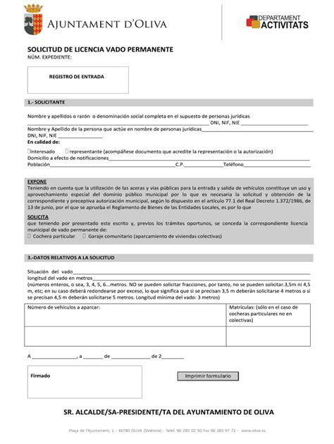 Completable En L Nea Oliva Solicitud De Licencia Vado Permanente Sr