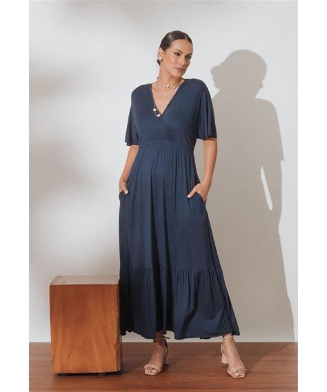 Vestido Midi Decote V Transpassado Viscose Manoock Moda Feminina