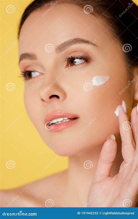 Naked Beautiful Woman Applying Face Cream Stock Photo Image Of Portrait Apply