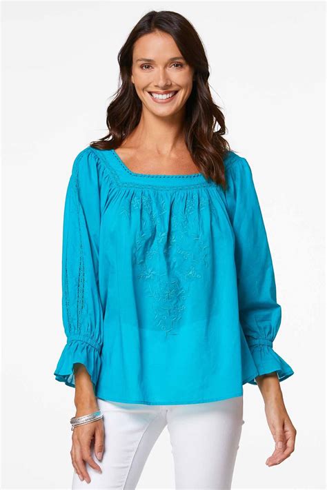 Cato Fashions Cato Teal Embroidered Poet Top