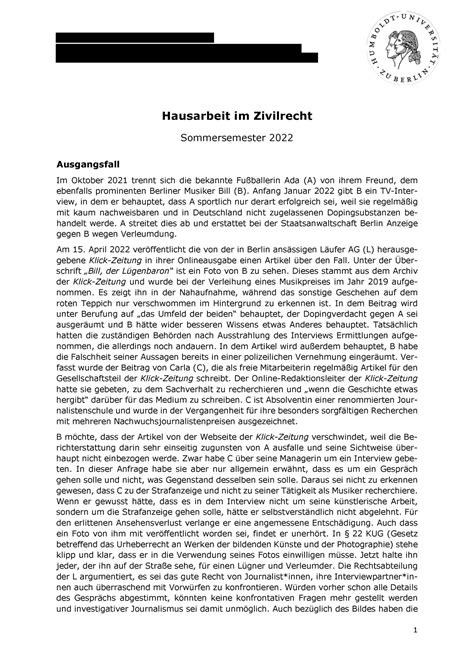 Hausarbeit Zivilrecht Hausarbeit Im Zivilrecht Sommersemester 2022