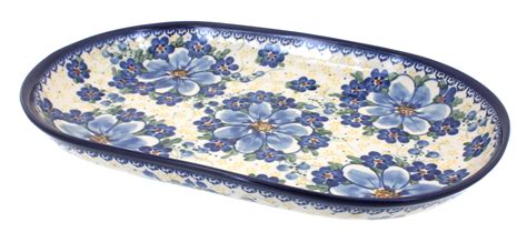 Blue Rose Polish Pottery Daisy Surprise Large Oval Dish