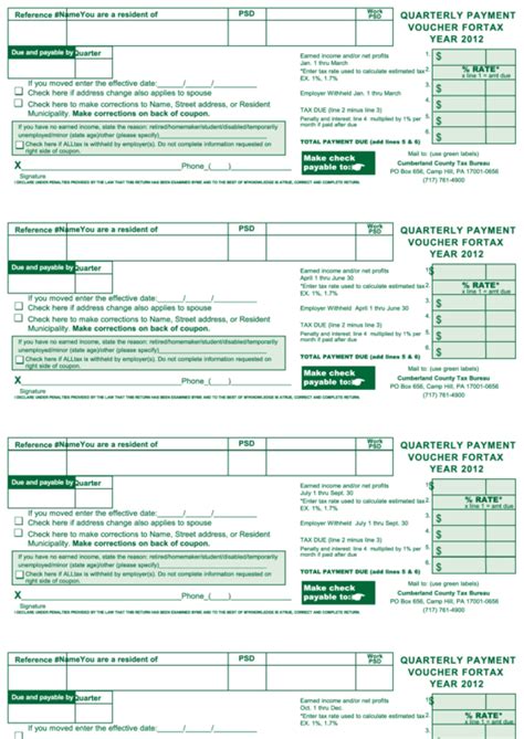 Quarterly Payment Voucher For Tax Year 2012 Cumberland County Tax