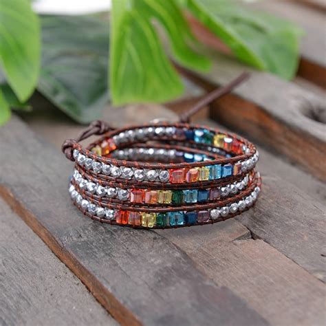 Womens Handmade Chakra Leather Wrap Bracelet