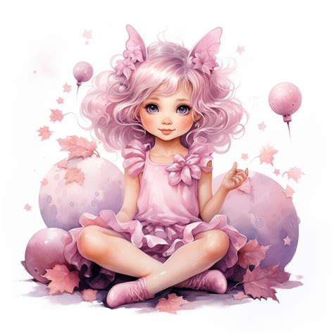 Premium Photo | Anime girl with pink hair sitting on a pile of balloons ...