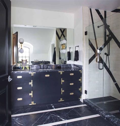 Limed Oak Washstand With Rectangular Brass Mirror Transitional Bathroom