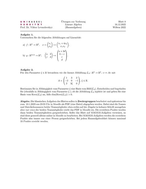 HA8 A Übungsaufgaben Prof Dr Viktor Levandovskyy Ubungen zur