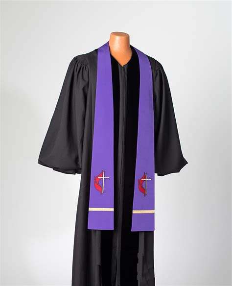 United Methodist Cross And Flame Tapered Stole Purple Cokesbury