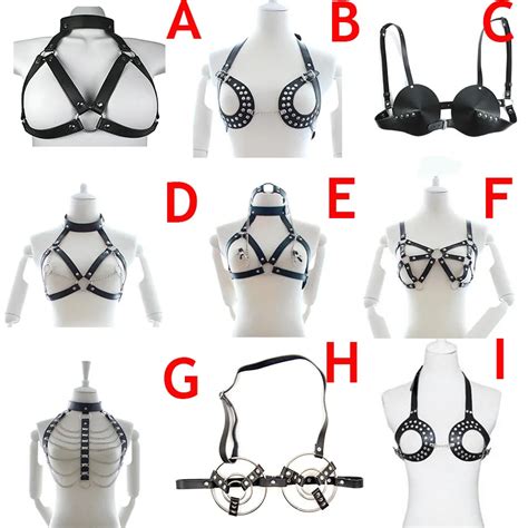 Women Leather Chain Lingerie Open Bust Body Harness Breast String Bra