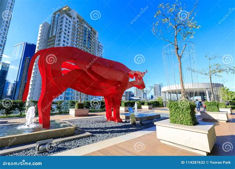 Red Carabao Sculpture at SM Aura Premier, Shopping Mall in Taguig ...