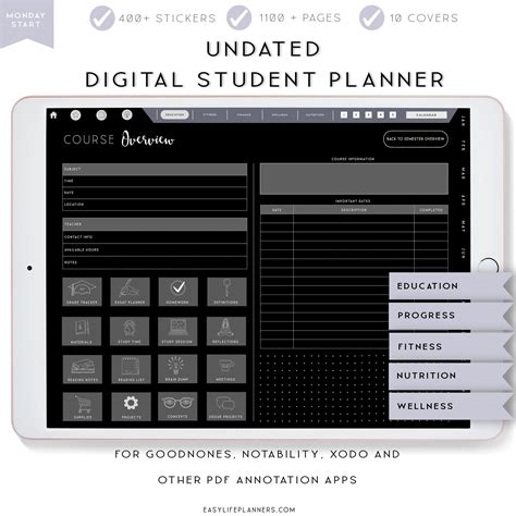 Digital Student Planner Dark Mode Digital Planner For Ipad Notability