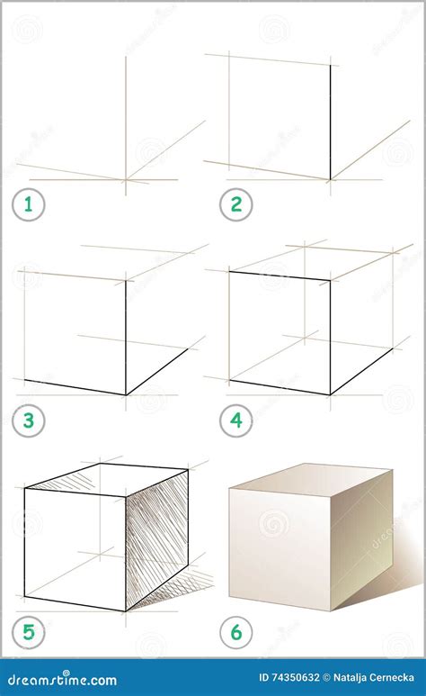 How To Draw Cube In Perspective D Cube Drawing Process Stock Vector