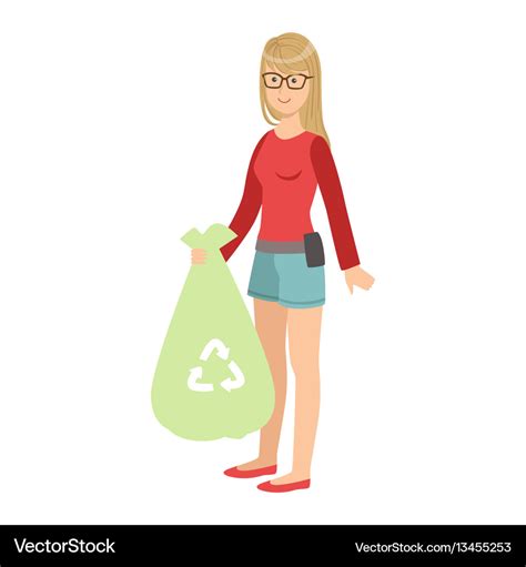 Girl with trash bag throwing garbage away cartoon Vector Image