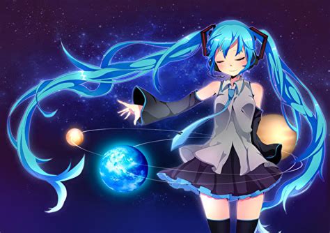 壁紙、600x424、ボーカロイド、初音ミク、惑星、女子学生、スカート、制服、アニメ、少女、ダウンロード、写真