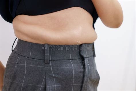 Women Body Fat Belly Obese Woman Hand Holding Excessive Belly Fat