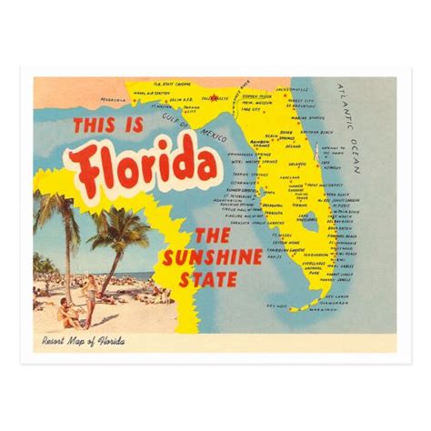 Vintage Florida Map Postcard Uk