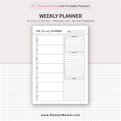 Weekly Planner, Weekly Schedule, A5, A4, Letter Size, Printable Planner ...