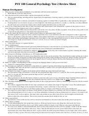 Psy Exam Review Sheet Docx Psy General Psychology Test