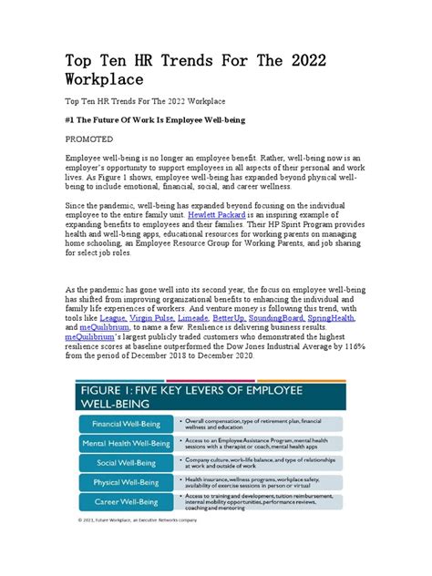 Top Ten Hr Trends For The 2022 Workplace Pdf Employment