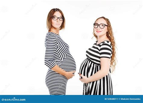 Two Happy Pregnant Women Touch Their Belly Stock Image Image Of