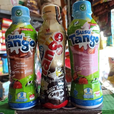 Jual Minuman Botol Susu Uht Tango Milk Drink Cokelat Stroberi Black