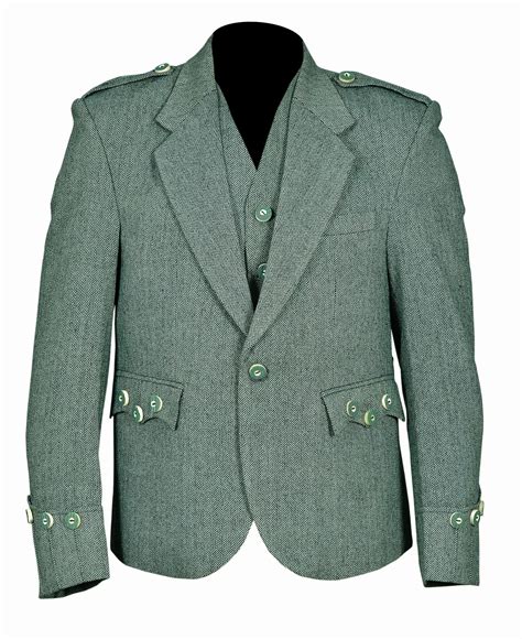 Lovat Green Tweed Argyle Kilt Jacket With 5 Button Vest Scottish Kilt